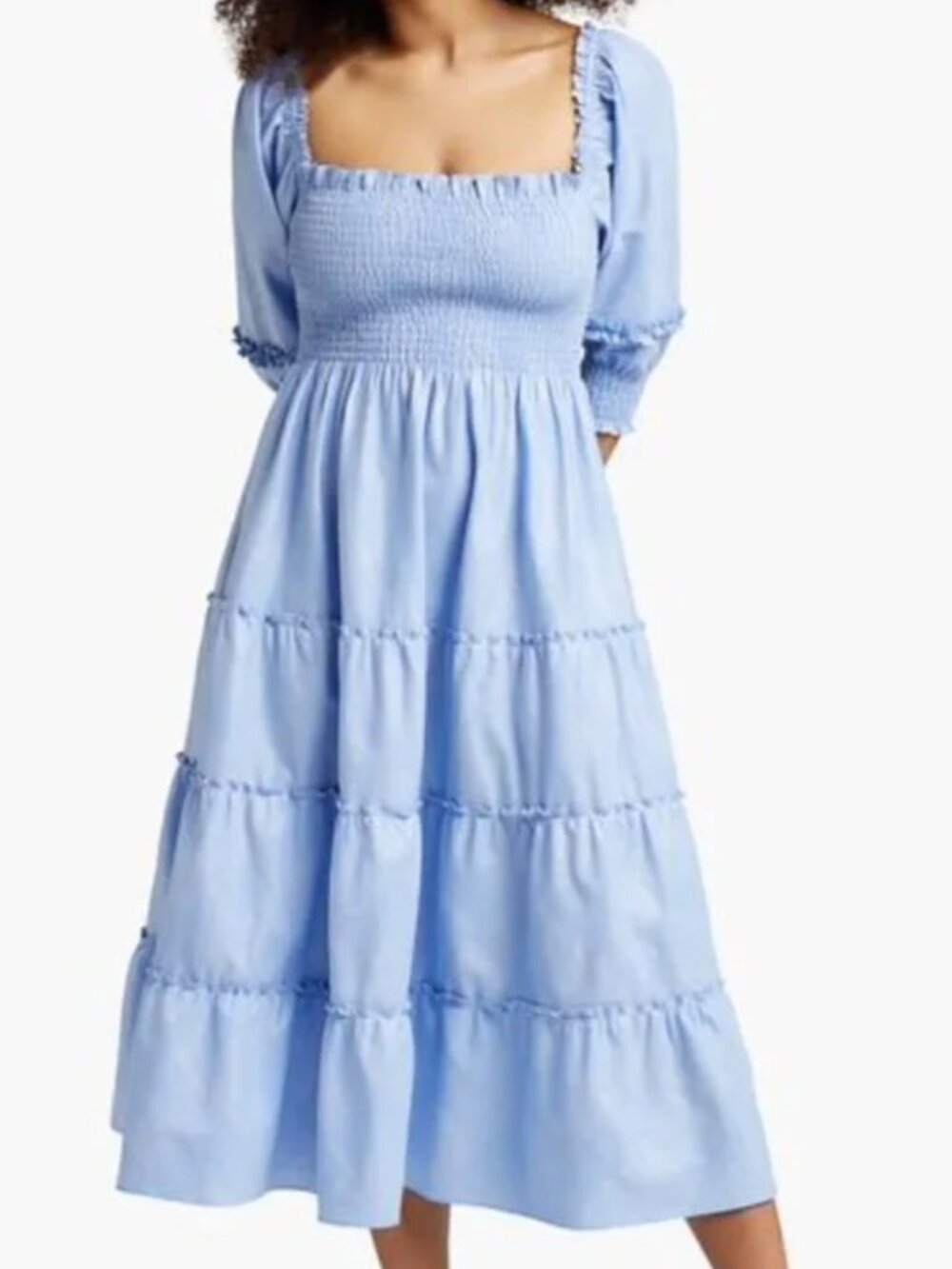 Hill House Nap Dress: Like New Blue Metallic Smocked Puff Sleeve Midi 2XL - Picture 4 of 9